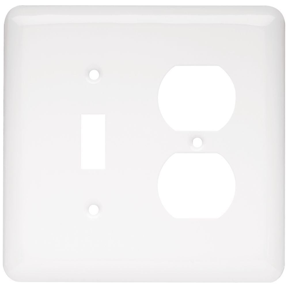Brainerd Stamped Steel Round Combo Single Toggle Single Outlet in White