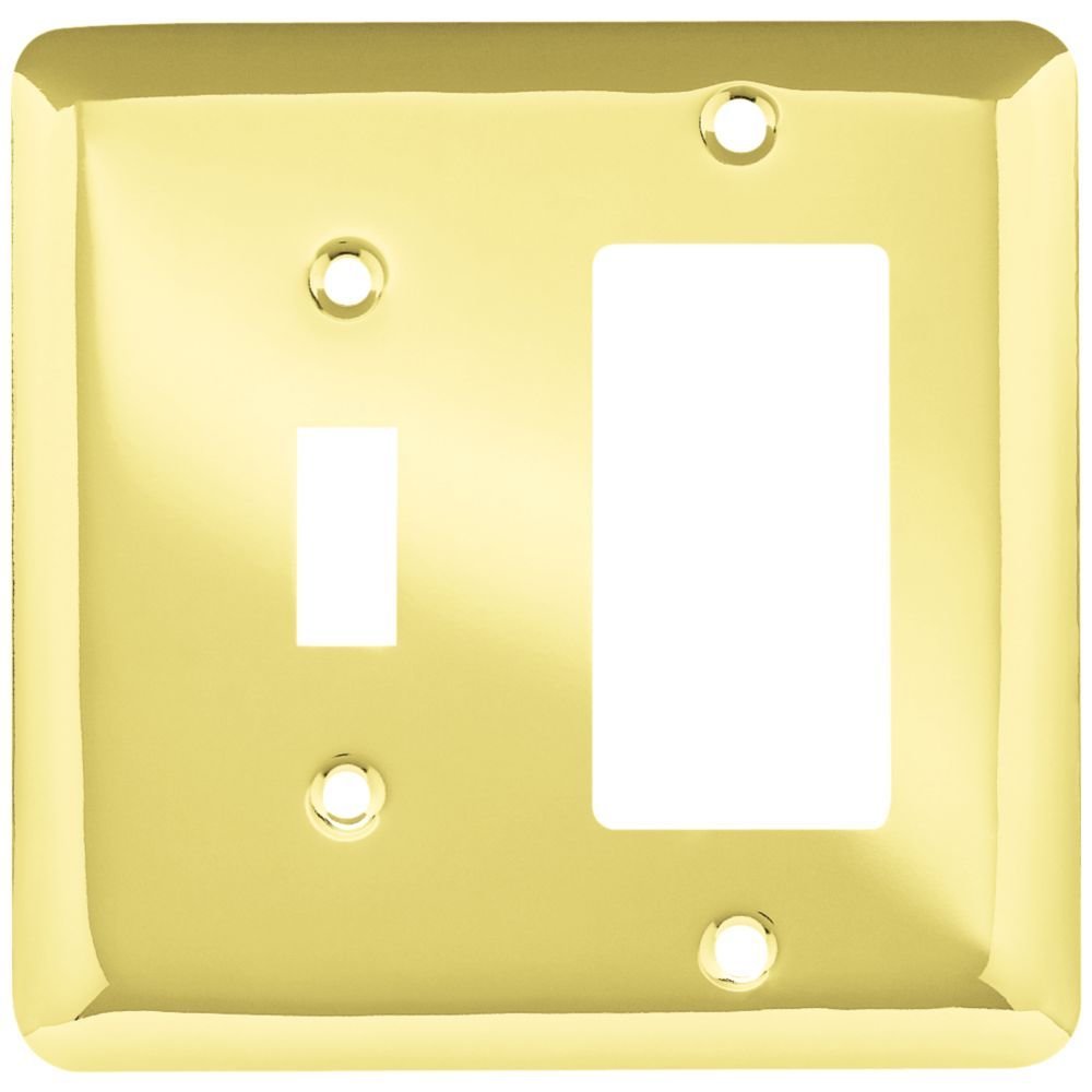 Brainerd Stamped Steel Round Combo Single Toggle GFI/Decora in Polished Brass