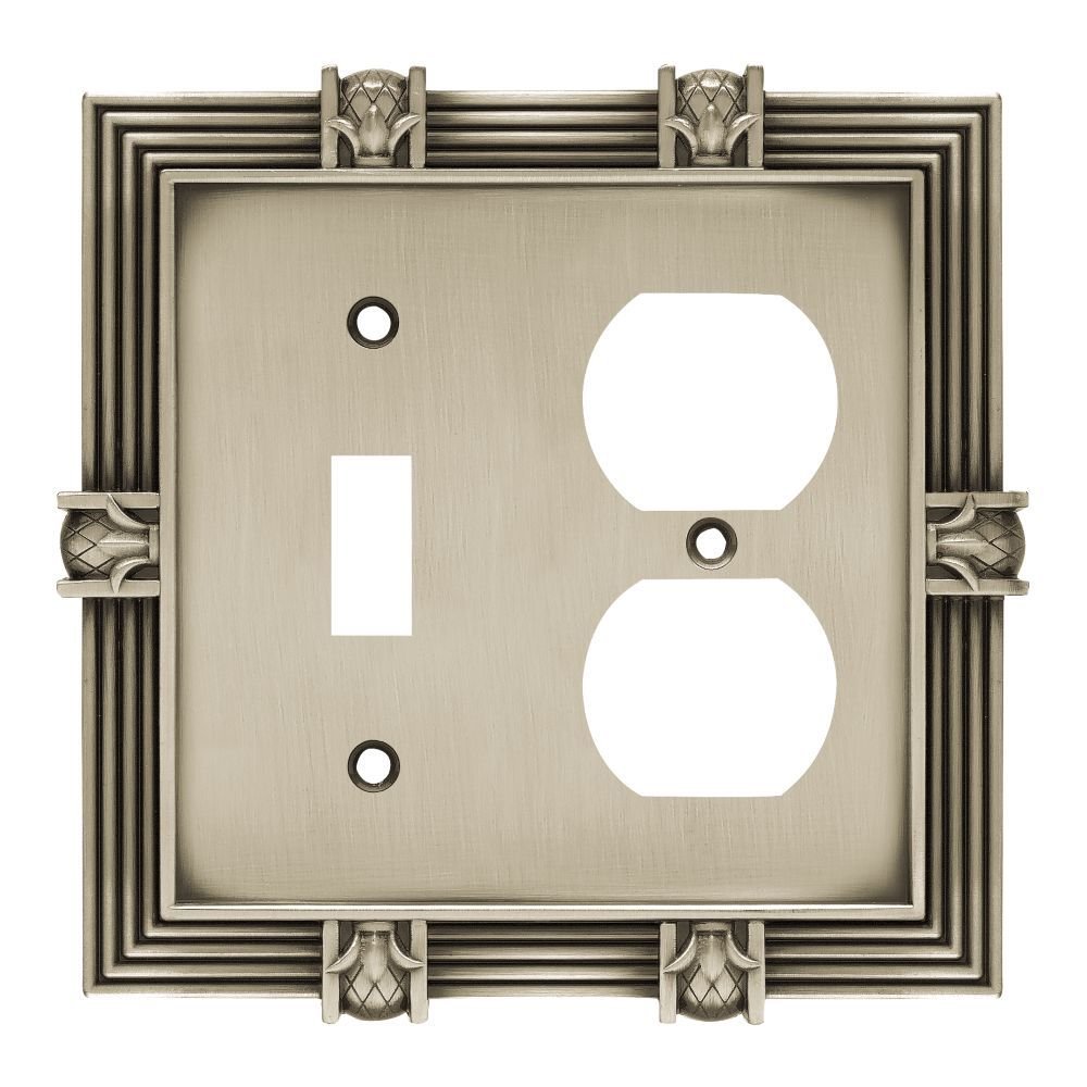 Combo Single Toggle Single Duplex Outlet Switchplate in Brushed Satin Pewter