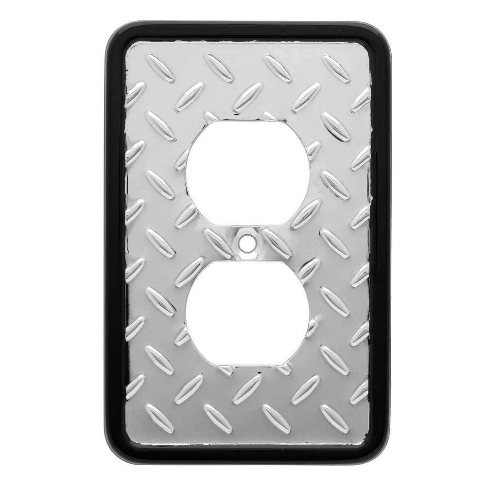 Diamond Plate Single Duplex Wall Plate in Polished Chrome