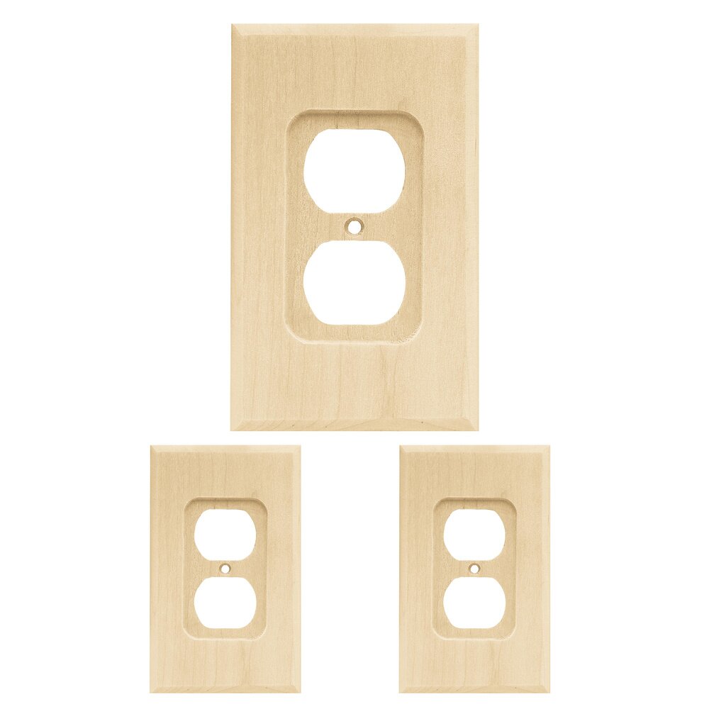Single Duplex Outlet in Unfinished Birch Wood (3 Pack)