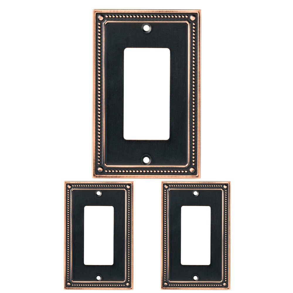 Classic Beaded Single GFI/Rocker (3 Pack) in Bronze With Copper Highlights