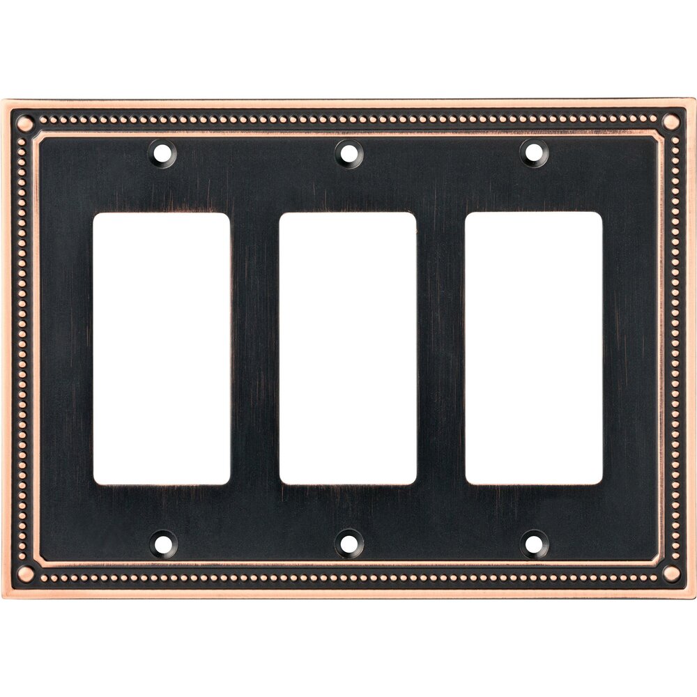 Classic Beaded Triple GFI/Rocker Wall Plate in Bronze With Copper Highlights