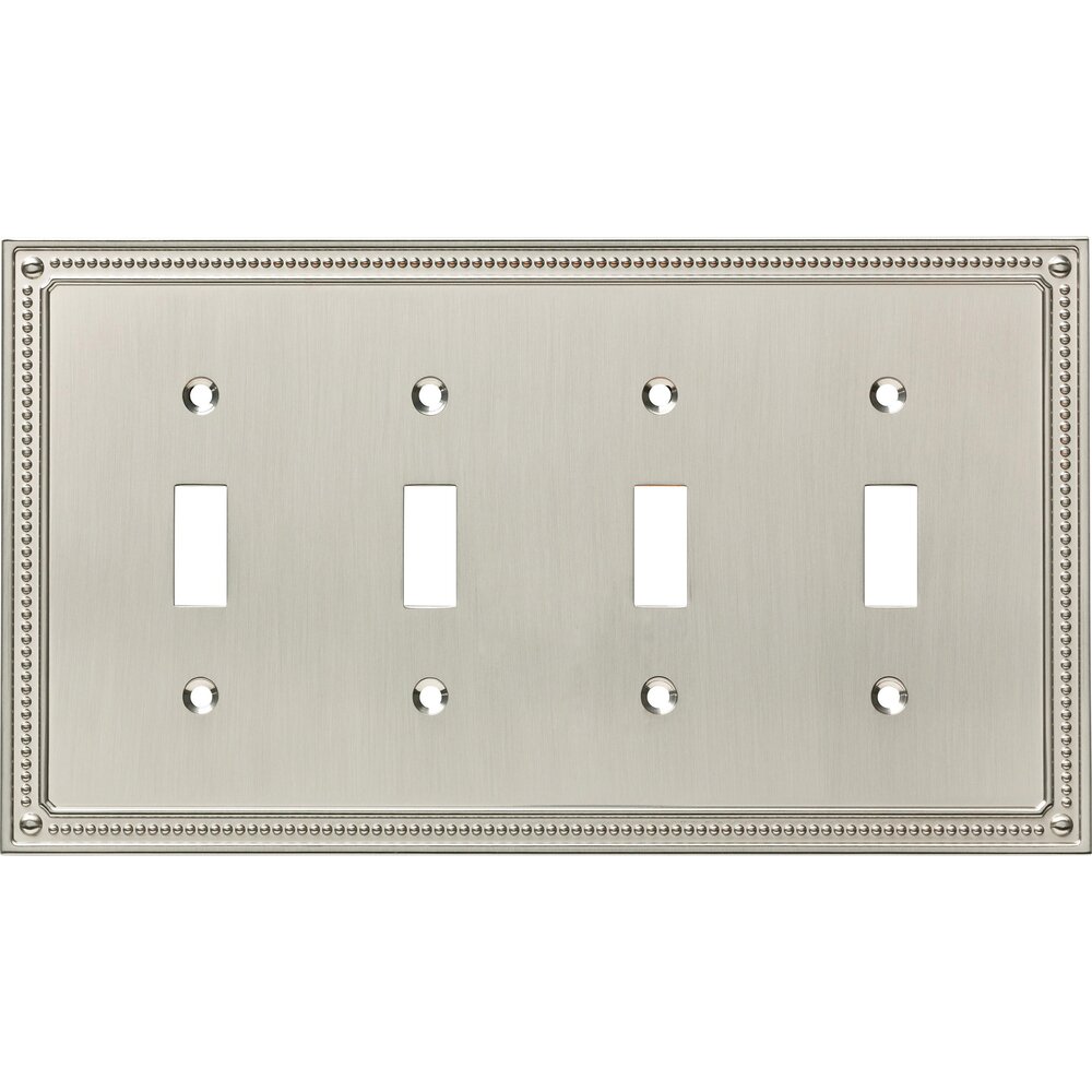 Classic Beaded Quadruple Toggle Wall Plate in Brushed Nickel