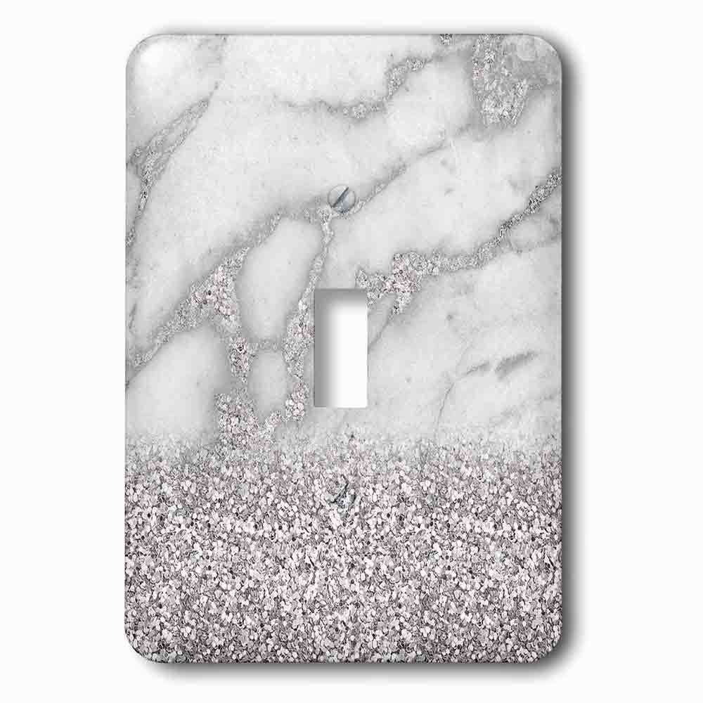Single Toggle Wallplate With Luxury Grey Silver Gem Stone Marble Glitter Metallic Faux Print