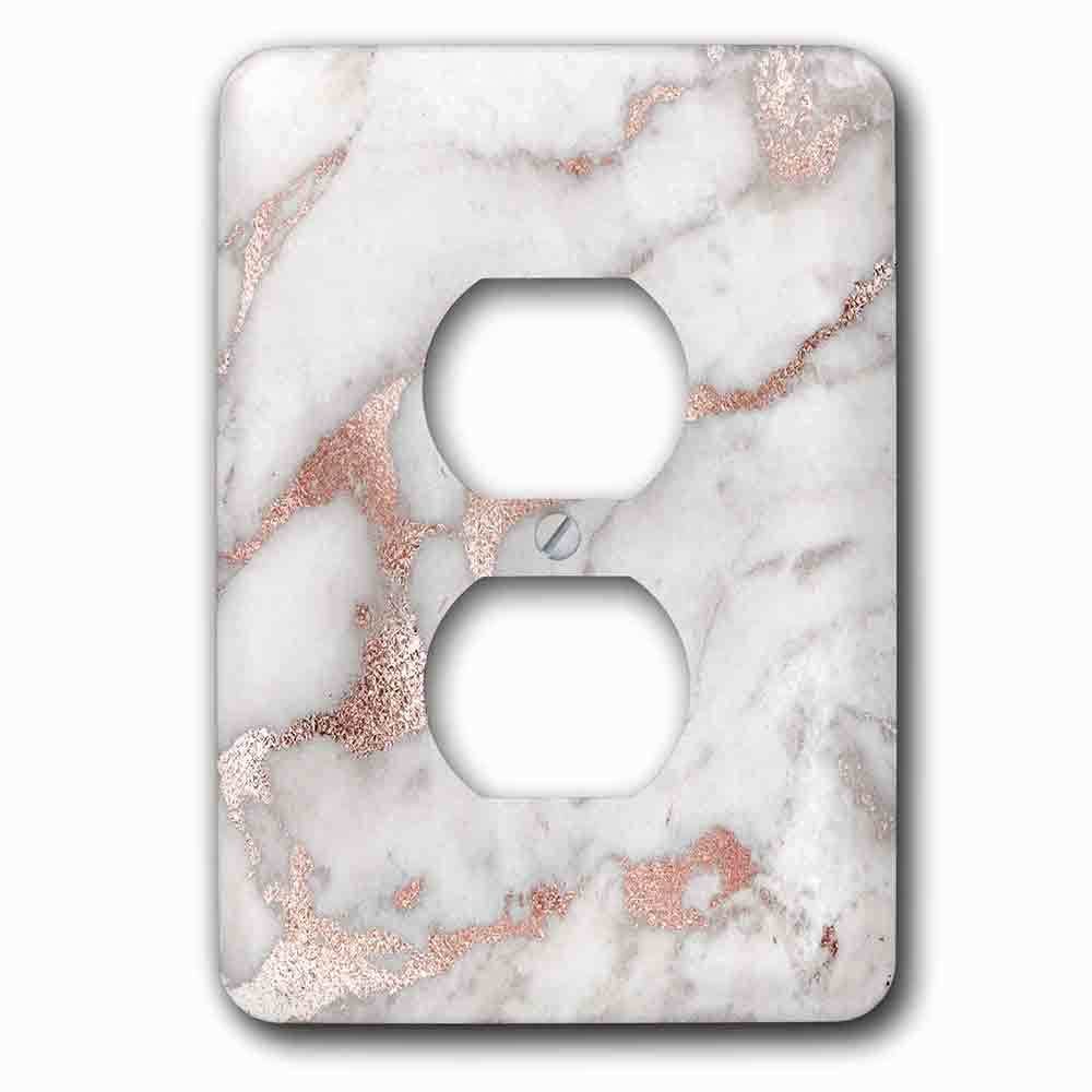 Single Duplex Outlet With Image Of Chic Gray Trendy Copper Rose Gold Marble Agate Gemstone Rock Quartz