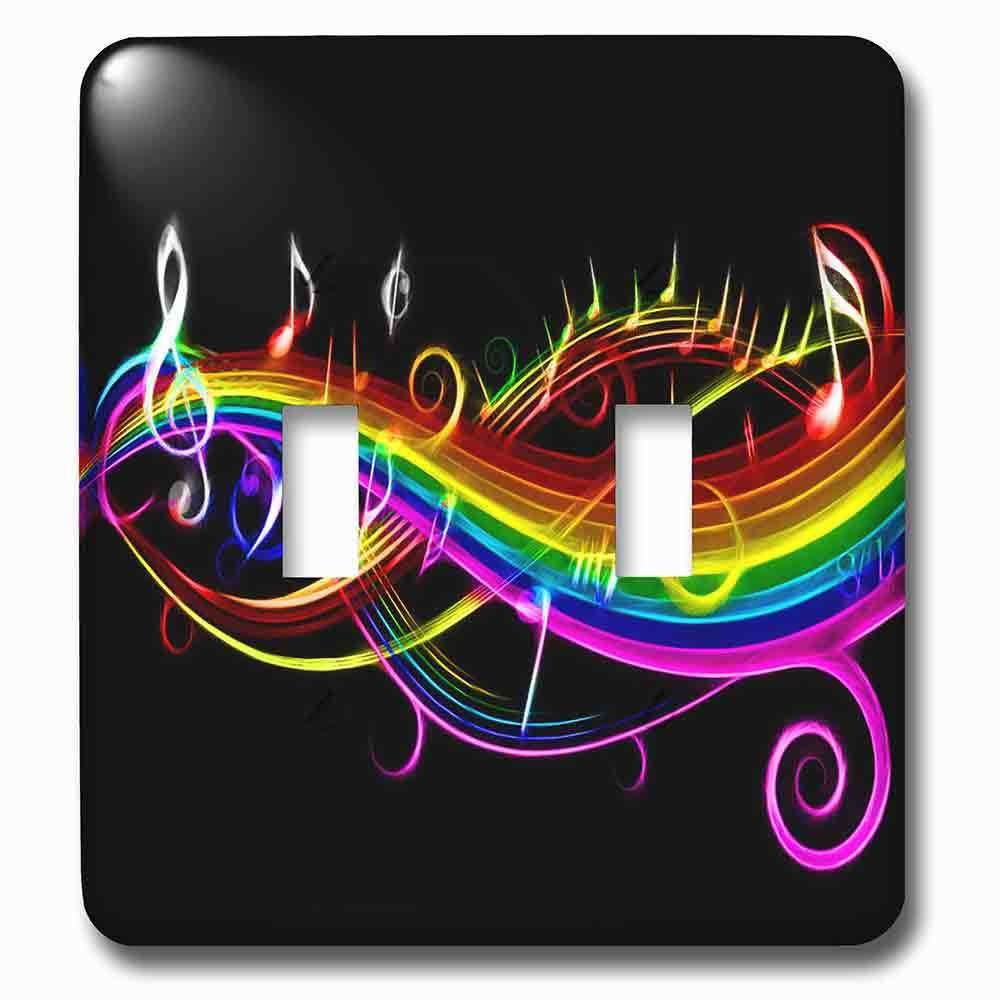 Double Toggle Wallplate With Rainbow Music Notes In Neon Rainbow Colors