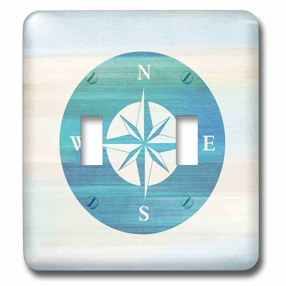 Double Toggle Switch Plate With Aqua Nautical Compass
