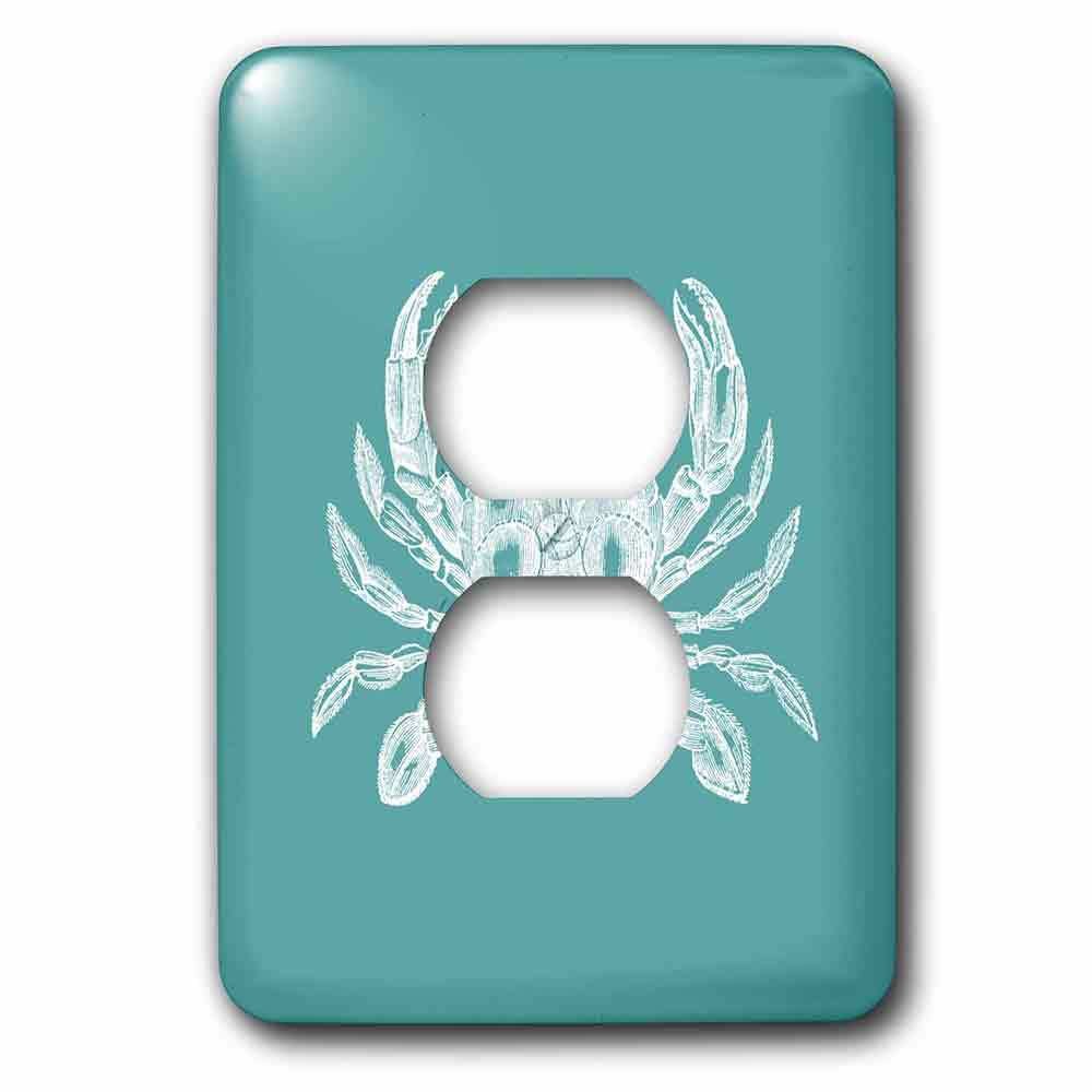 Single Duplex Switch Plate With White Crab Etched Teal Turquoise Aqua Blue