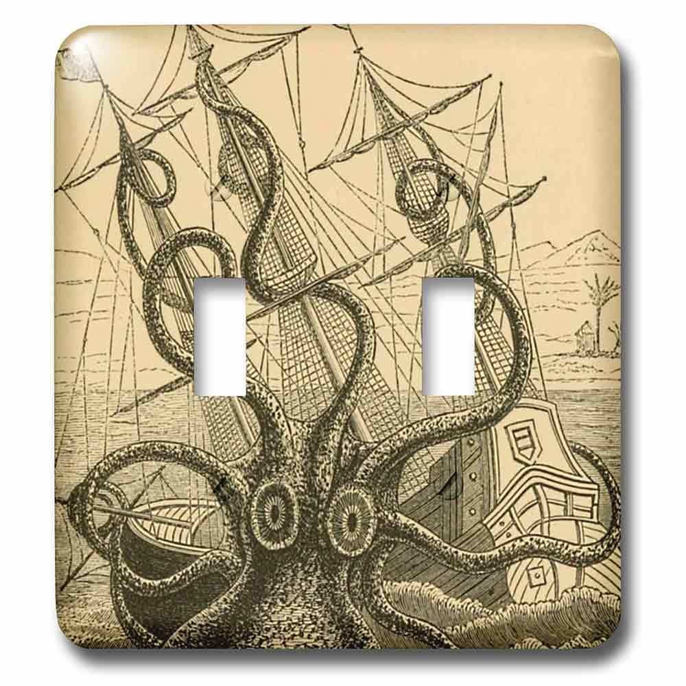 Double Toggle Switch Plate With Gigantic Colossal Octopus Sea Monster