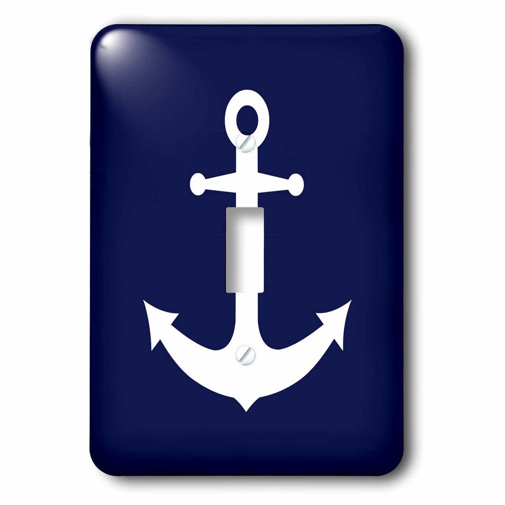 Single Toggle Switch Plate With Navy Blue And White Nautical Anchor Design
