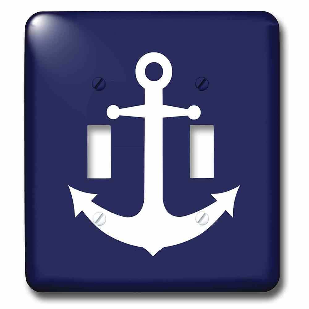 Double Toggle Switch Plate With Navy Blue And White Nautical Anchor Design