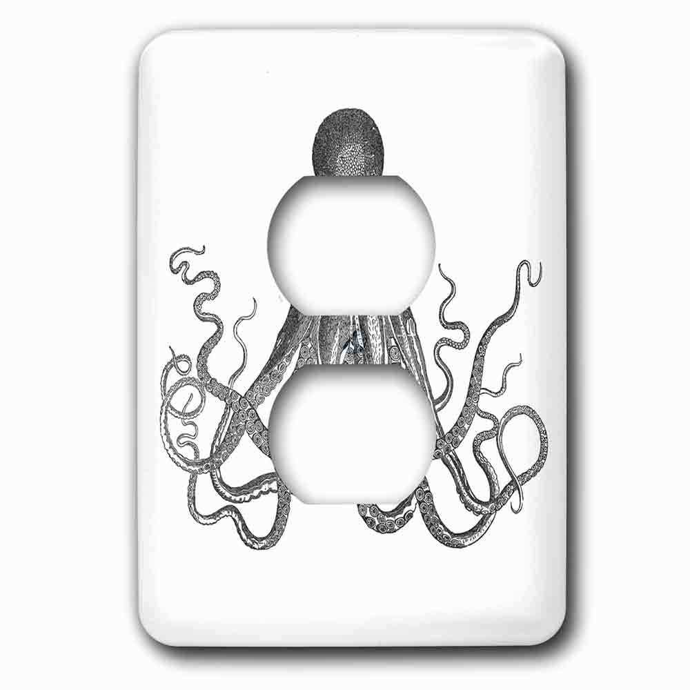 Single Duplex Outlet With Vintage Octopus Black And White Lord Bodner Kraken Cthulu Nautical Underwater Sea Giant Squid