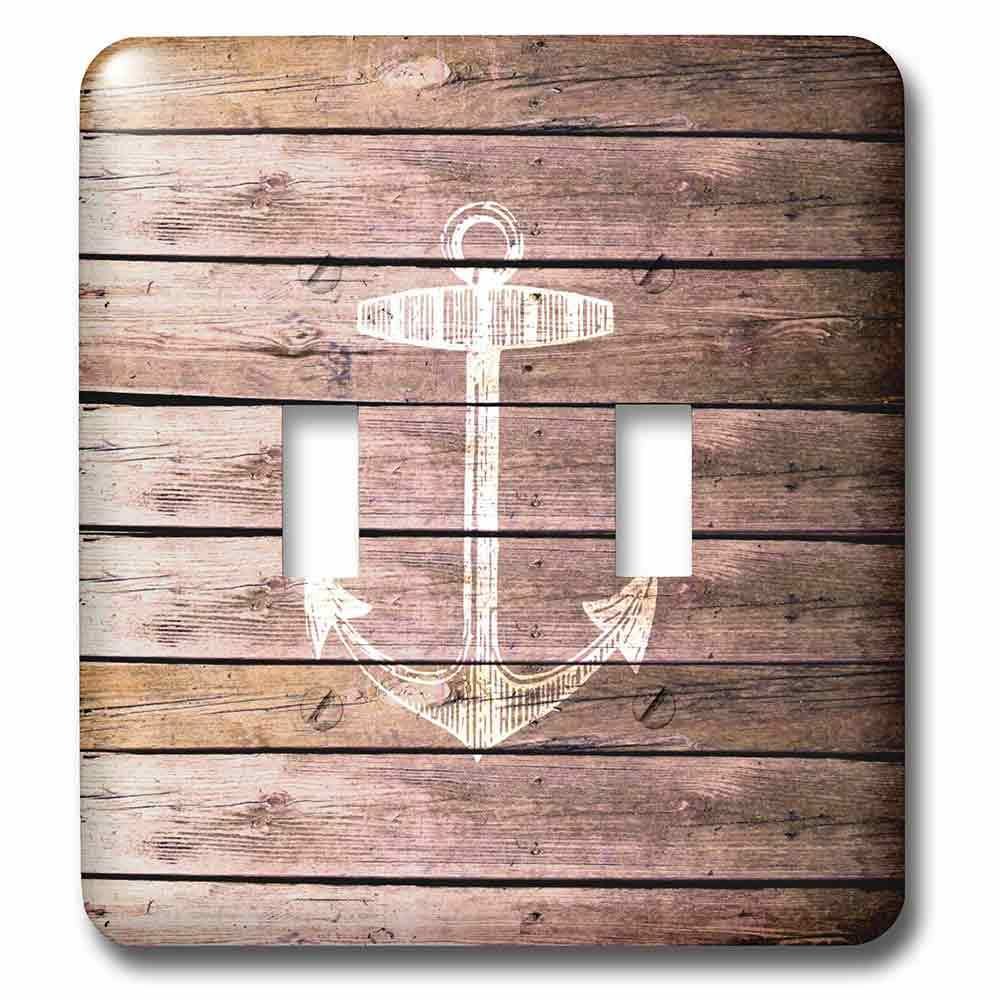 Double Toggle Switchplate With White Anchor Stamp On Wood Texture Graphic Print