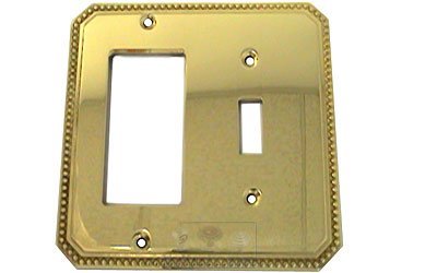 Beaded Single Toggle with Single Rocker Cutout Switchplate in Polished Brass Lacquered