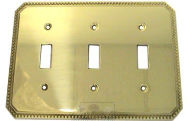Beaded Triple Toggle Switchplate in Polished Brass Lacquered