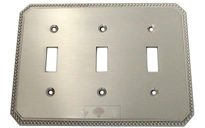 Beaded Triple Toggle Switchplate in Satin Nickel Lacquered