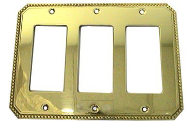 Beaded Triple Rocker Cutout Switchplate in Polished Brass Lacquered