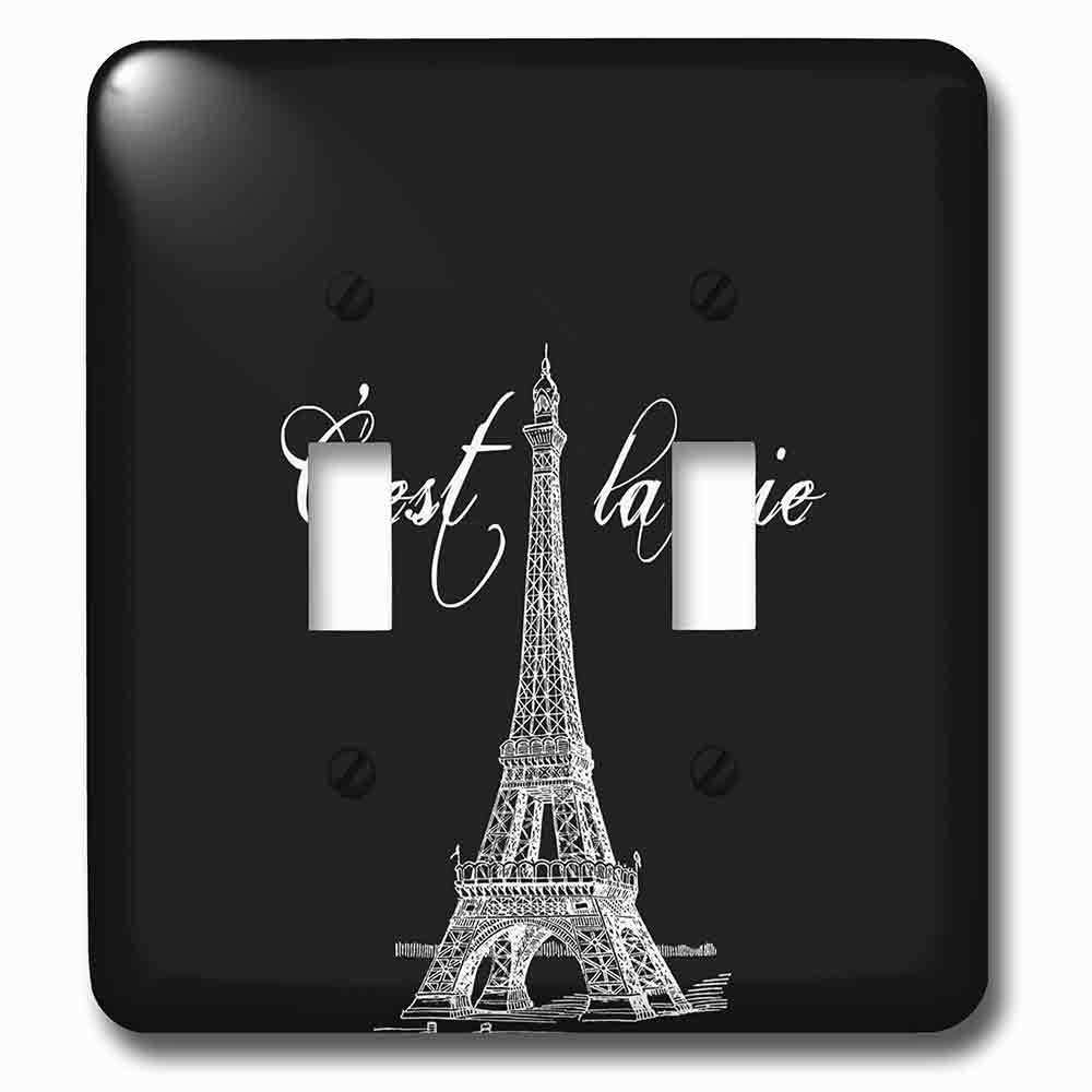 Double Toggle Wallplate With French Black And White Eiffel Tower