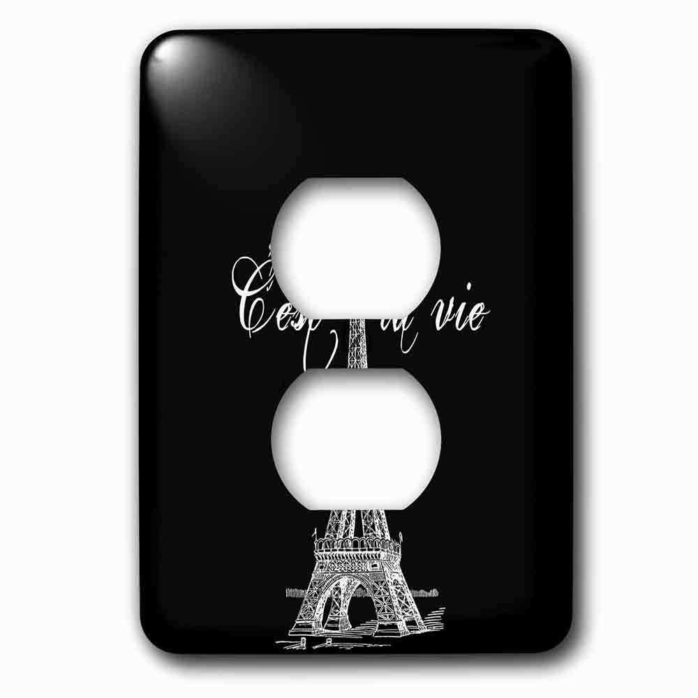 Single Duplex Outlet With French Black And White Eiffel Tower