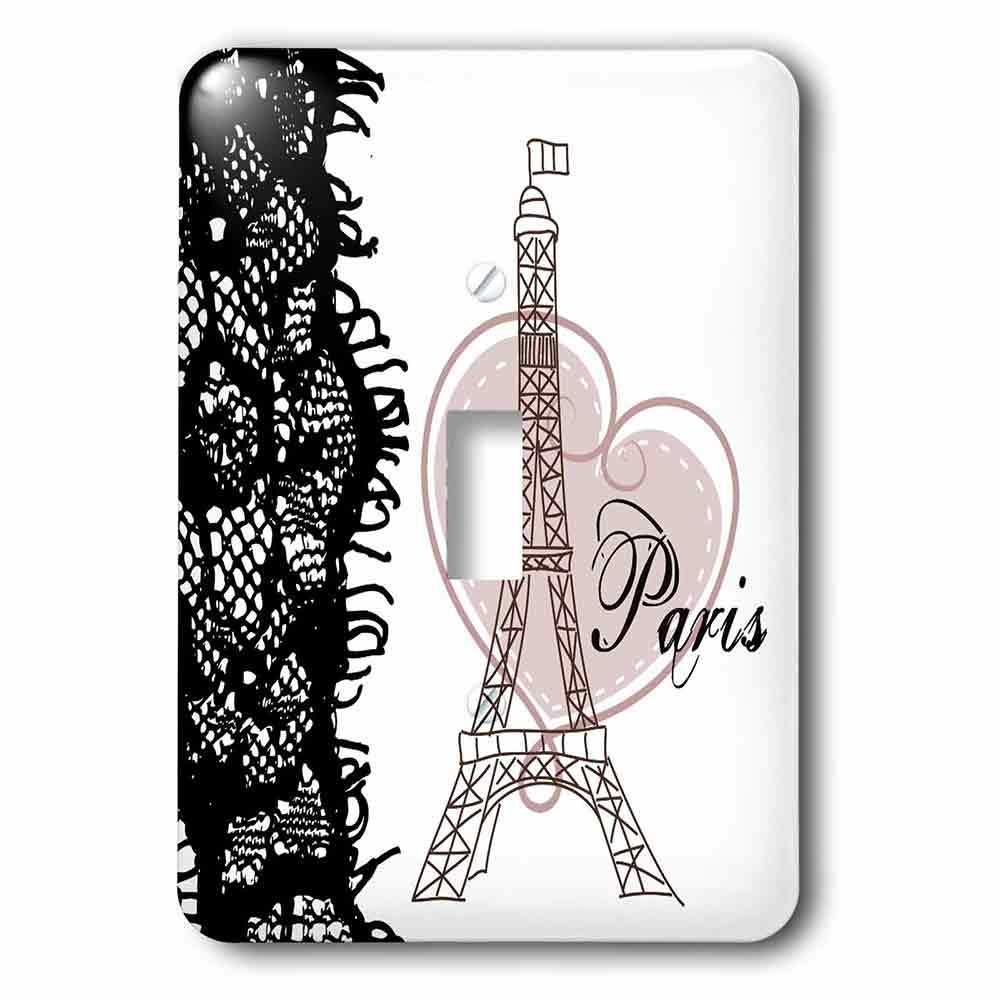 Single Toggle Switch Plate With Paris Eiffel Tower With Heart And Black Lace