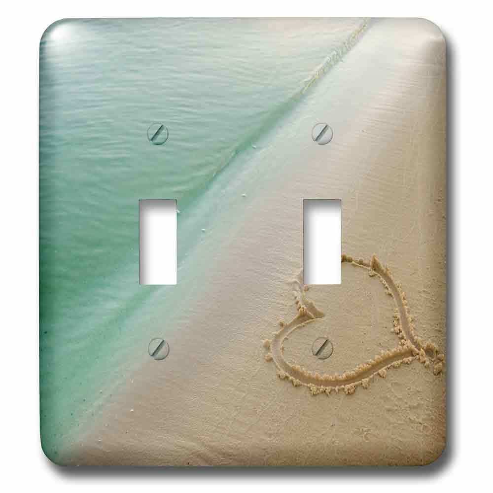 Double Toggle Switch Plate With Heart Carved In Sand On The Beach
