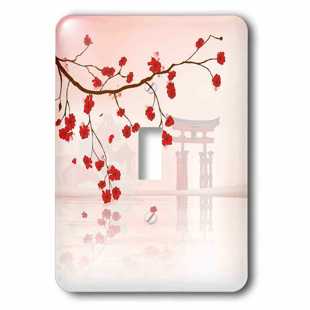 Single Toggle Switchplate With Japanese Sakura Red Cherry Blossoms Branching Reflecting Over Water