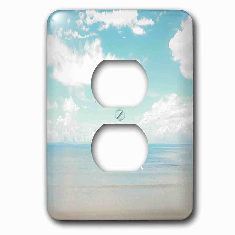 Single Duplex Outlet With Print Of Word Relax On Soft Aqua And Cream Beach Scene