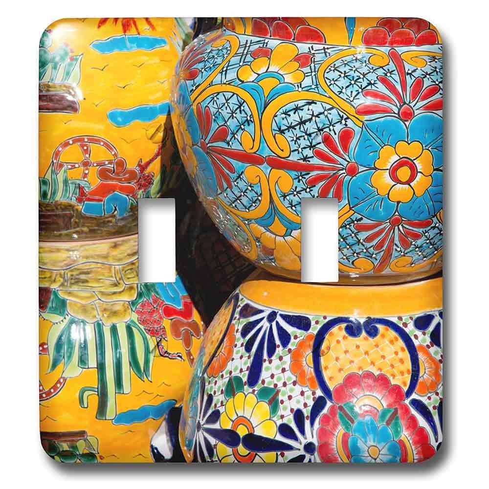 Double Toggle Wall Plate With Traditional Hand-Painted Mexican Pottery.