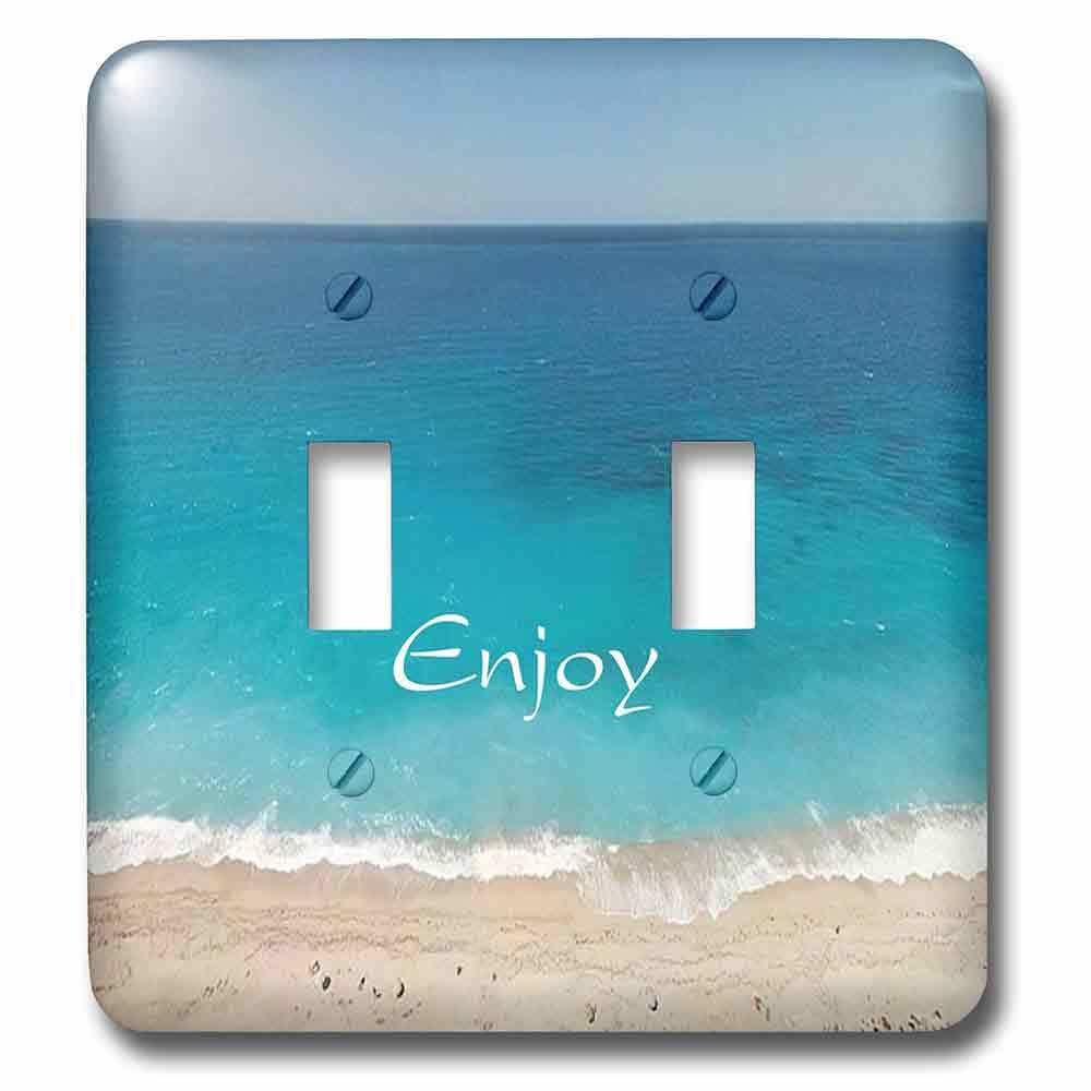 Double Toggle Wall Plate With Print Of Beautiful Beach And Ocean With Word Enjoy