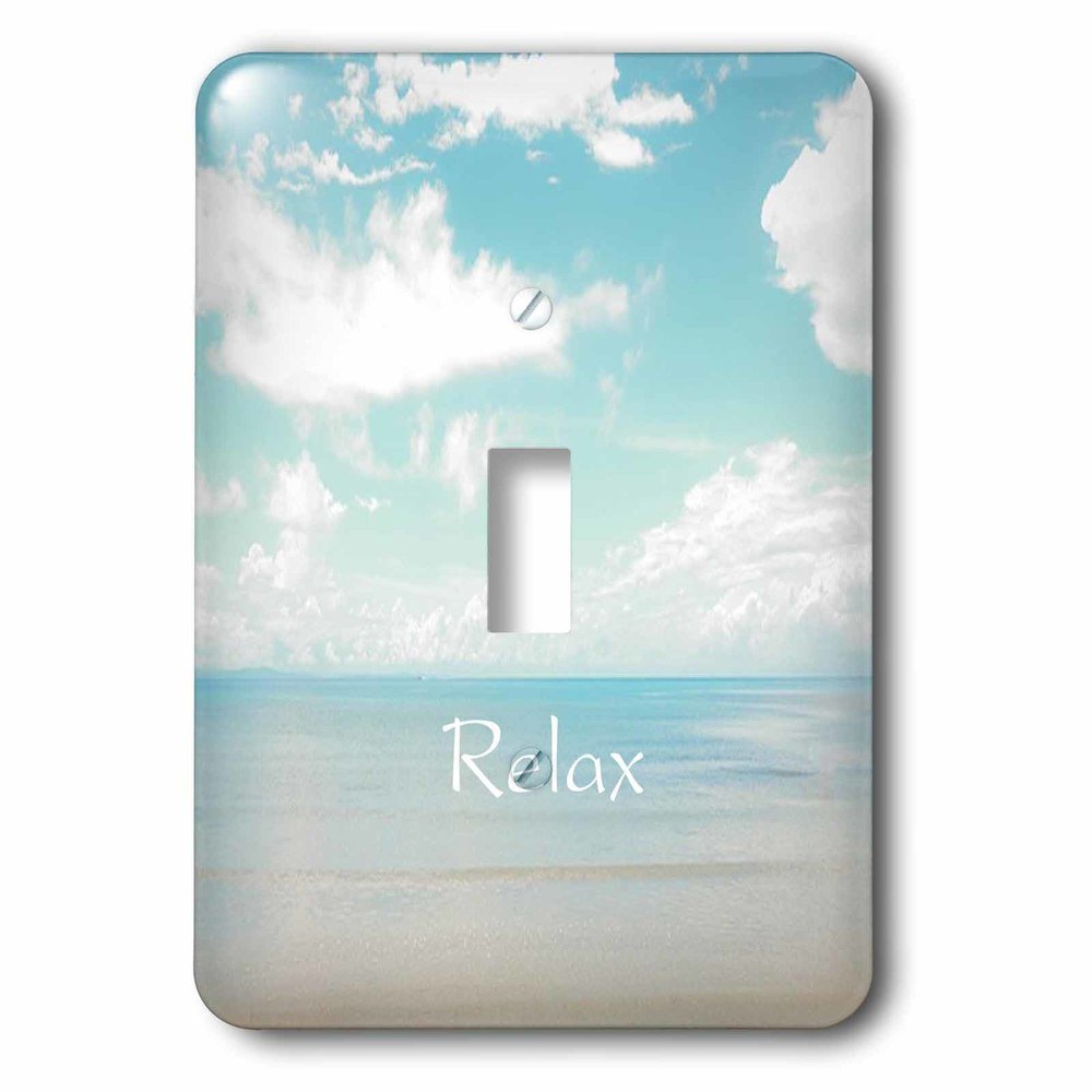 Single Toggle Wall Plate With Print Of Word Relax On Soft Aqua And Cream Beach Scene