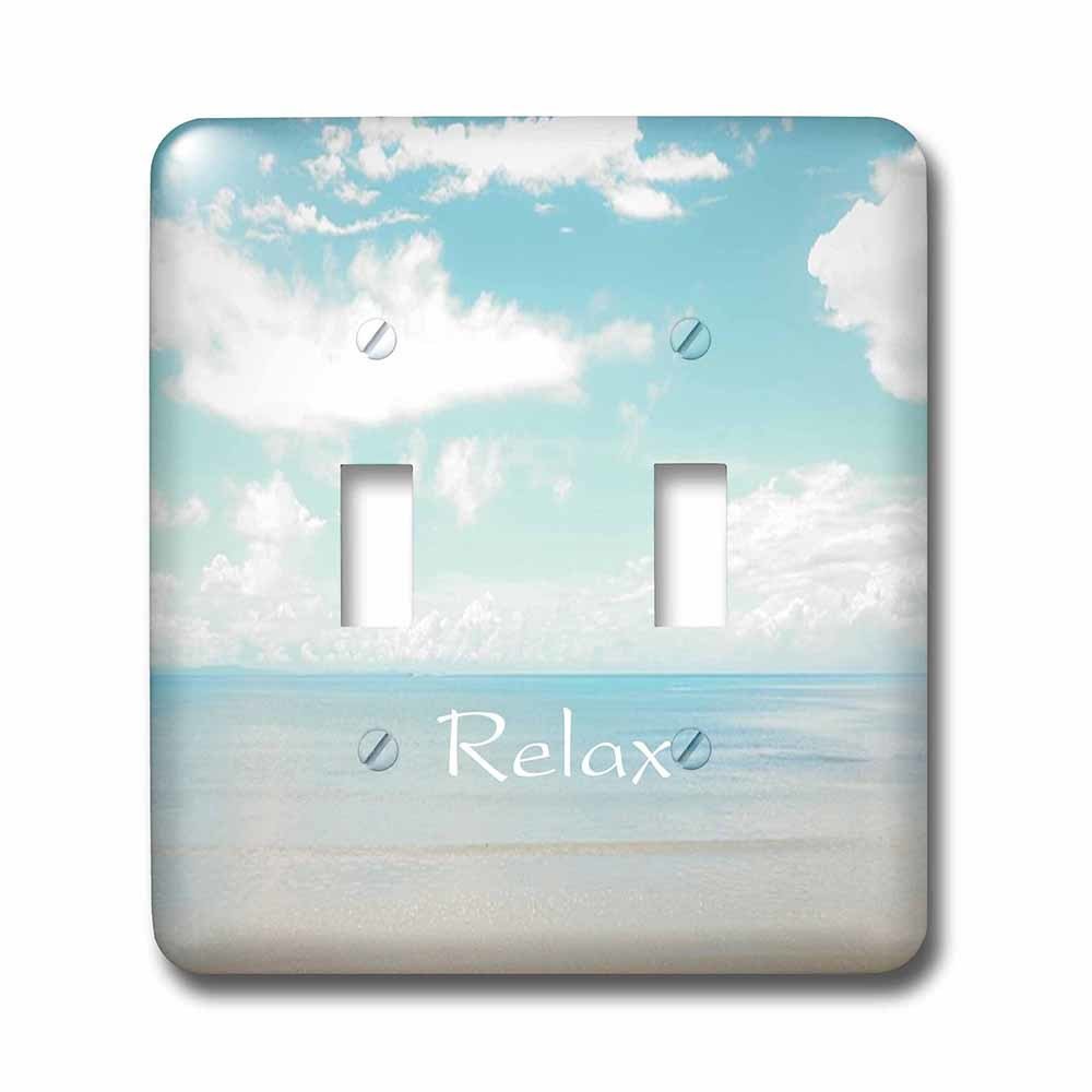 Double Toggle Wall Plate With Print Of Word Relax On Soft Aqua And Cream Beach Scene
