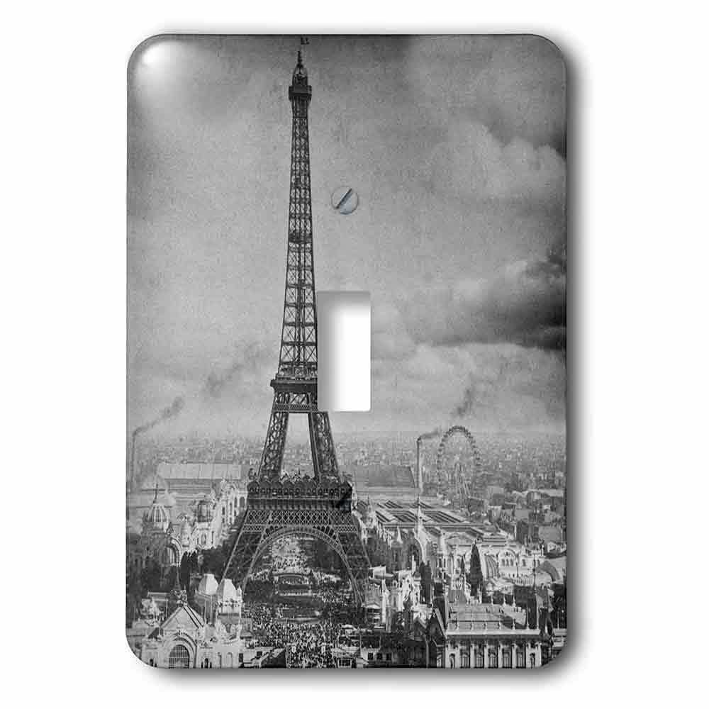 Single Toggle Wallplate With Eiffel Tower Paris France 1889 Black And White