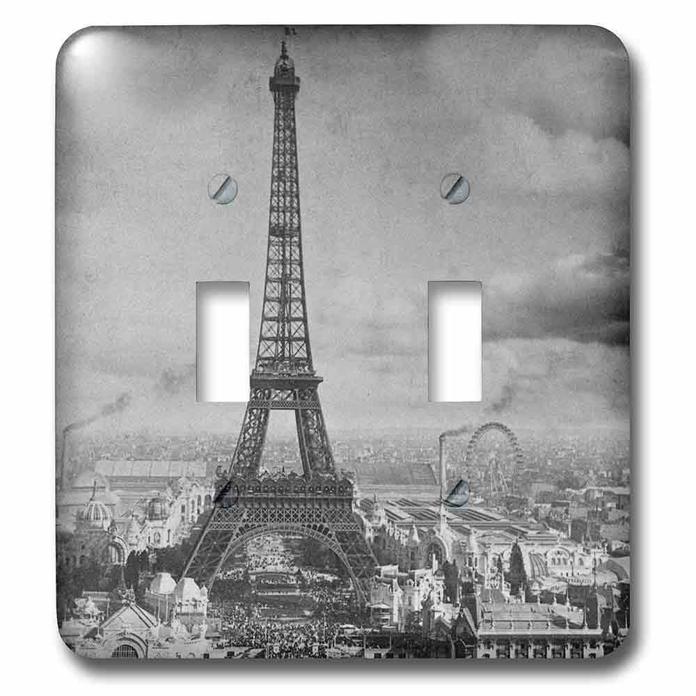Double Toggle Wallplate With Eiffel Tower Paris France 1889 Black And White