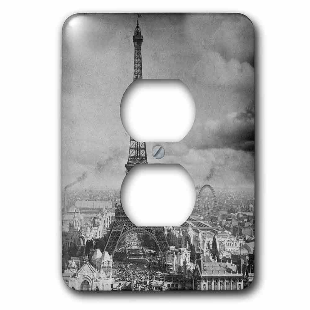 Single Duplex Wallplate With Eiffel Tower Paris France 1889 Black And White