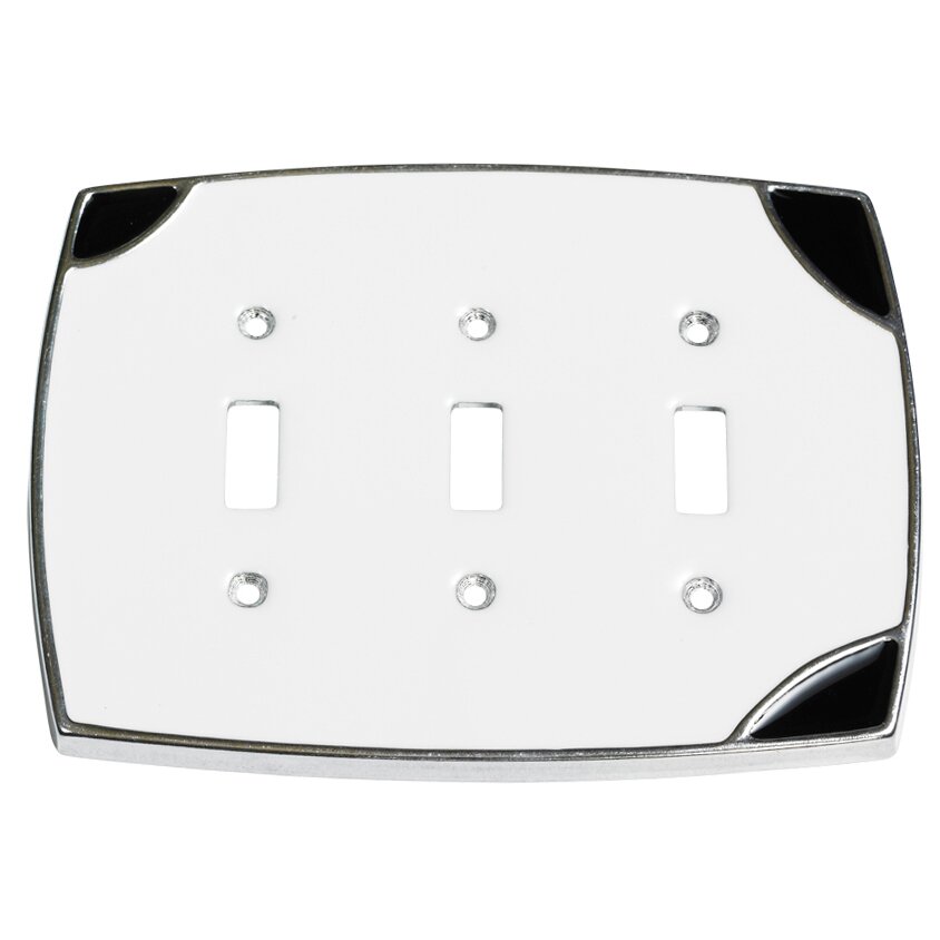 Triple Toggle Wallplate in White with Black Accents