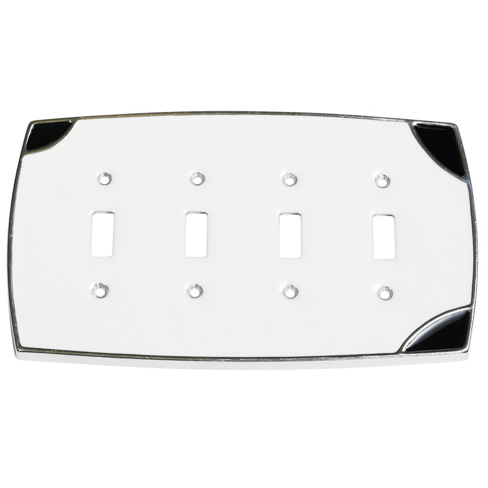 Quadruple Toggle Wallplate in White with Black Accents
