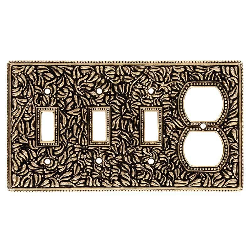 Triple Toggle Single Combo Outlet Switchplate in Antique Gold