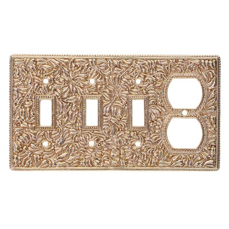 Triple Toggle Single Combo Outlet Switchplate in Polished Gold