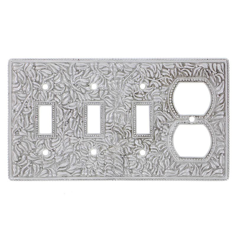 Triple Toggle Single Combo Outlet Switchplate in Satin Nickel