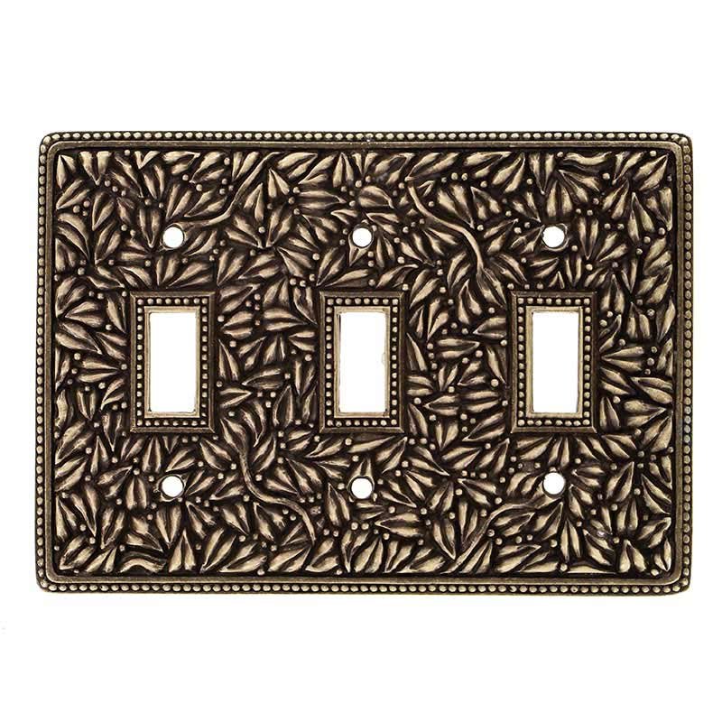 Triple Toggle Jumbo Switchplate in Antique Brass