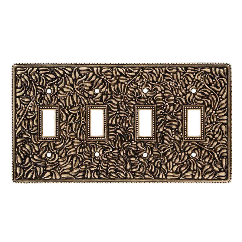 Quadruple Toggle Jumbo Switchplate in Antique Brass