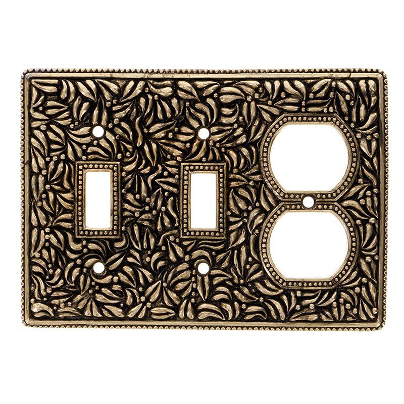 Double Toggle Single Outlet Combo Jumbo Switchplate in Antique Gold