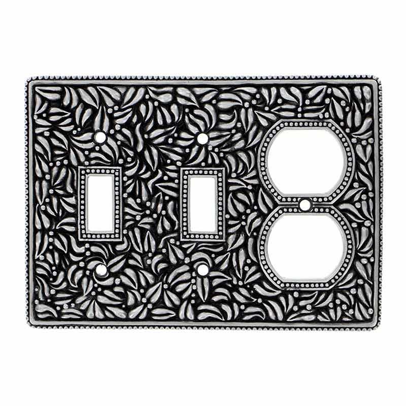 Double Toggle Single Outlet Combo Jumbo Switchplate in Antique Nickel