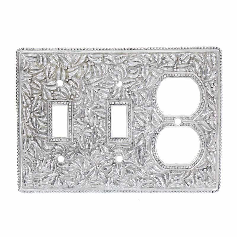 Double Toggle Single Outlet Combo Jumbo Switchplate in Polished Silver