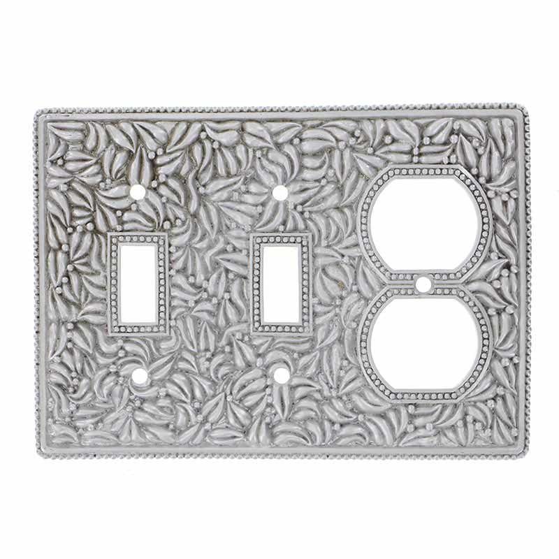 Double Toggle Single Outlet Combo Jumbo Switchplate in Satin Nickel