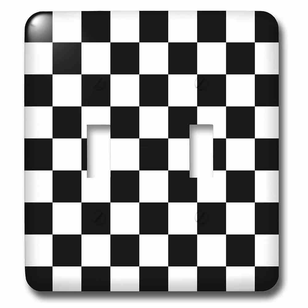 Double Toggle Switch Plate With Check Black And White Pattern
