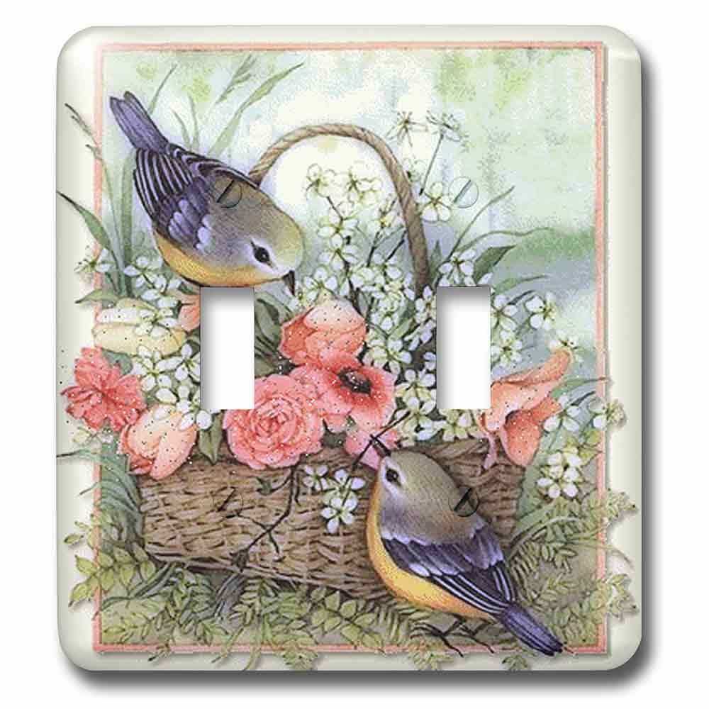 Double Toggle Switch Plate With Sparrows In A Basket Of Roses
