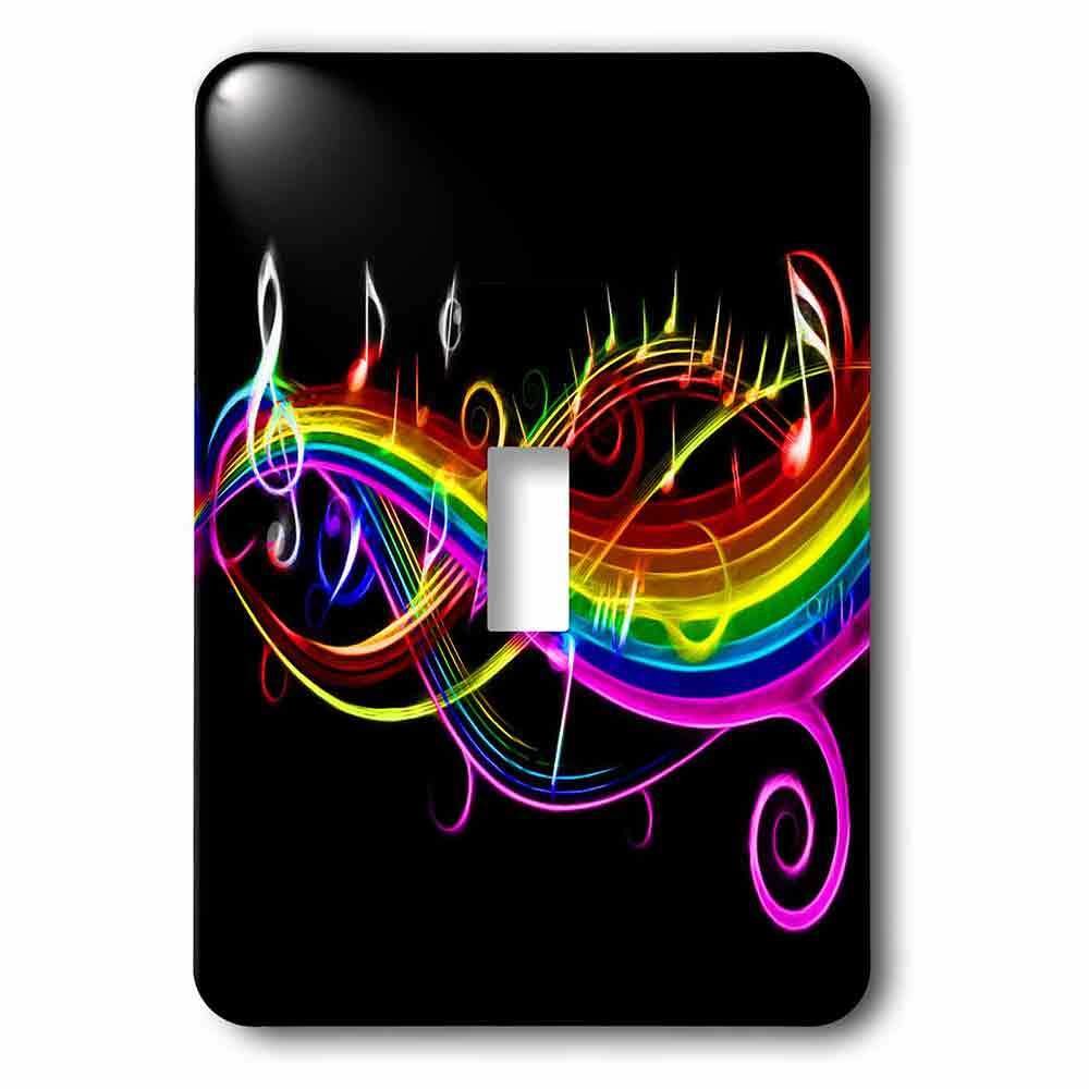 Single Toggle Switch Plate With Rainbow Music Notes In Neon Rainbow Colors
