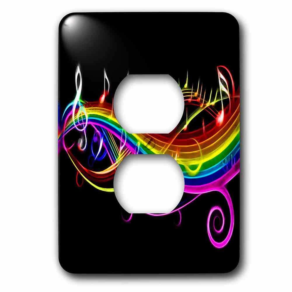 Single Duplex Switch Plate With Rainbow Music Notes In Neon Rainbow Colors